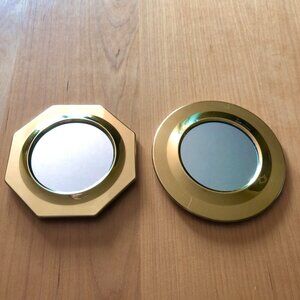 Set of Two Mini Brass Decorative Hanging Mirrors, Circle and Octagon
